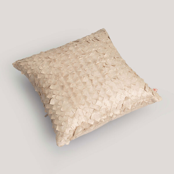 Jenisha Beige Hand Smocked Tussar Silk Cushion Cover