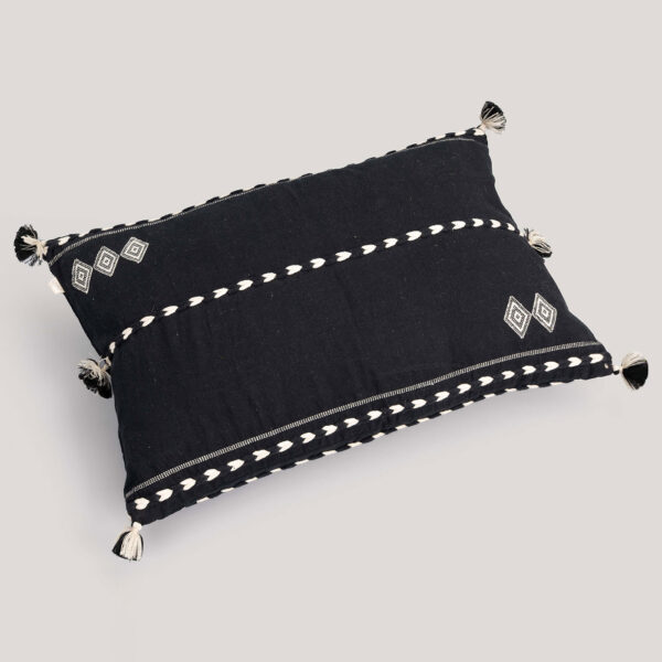 Deven Black Kutchi Handwoven Kala Cotton Cushion Cover