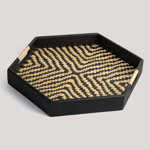 Hexa Natural / Black Cane Handwoven Tray