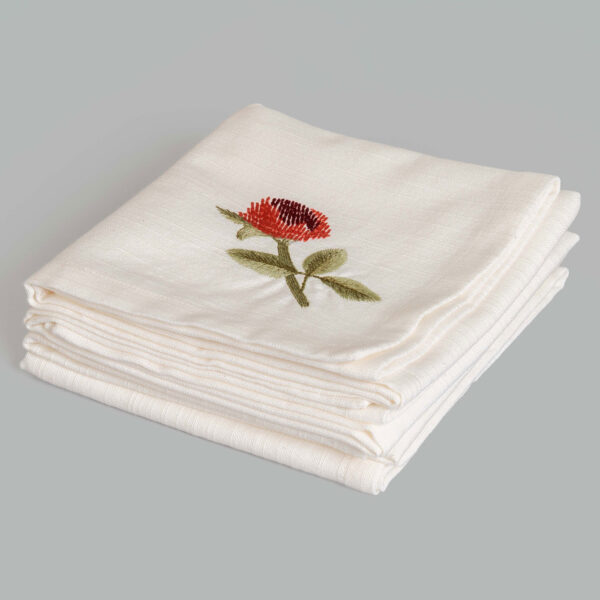 Rajo Ivory Hand Embroidered 10's Cotton Slub Napkin (Set Of 4)