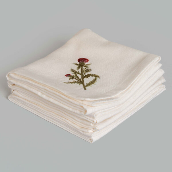 Bud Ivory Hand Embroidered 10's Cotton Slub Napkin (Set Of 4)
