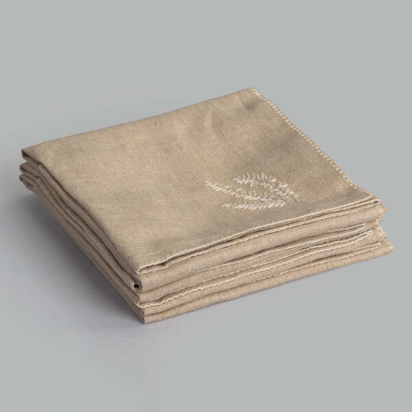 Bara Natural Hand Embroidered Linen Napkin (Set Of 4)