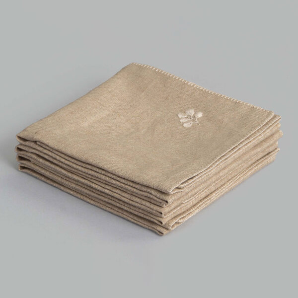 Pallavi Natural Hand Embroidered Linen Napkin (Set Of 4)