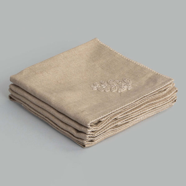 Varak Natural Hand Embroidered Linen Napkin (Set Of 4)