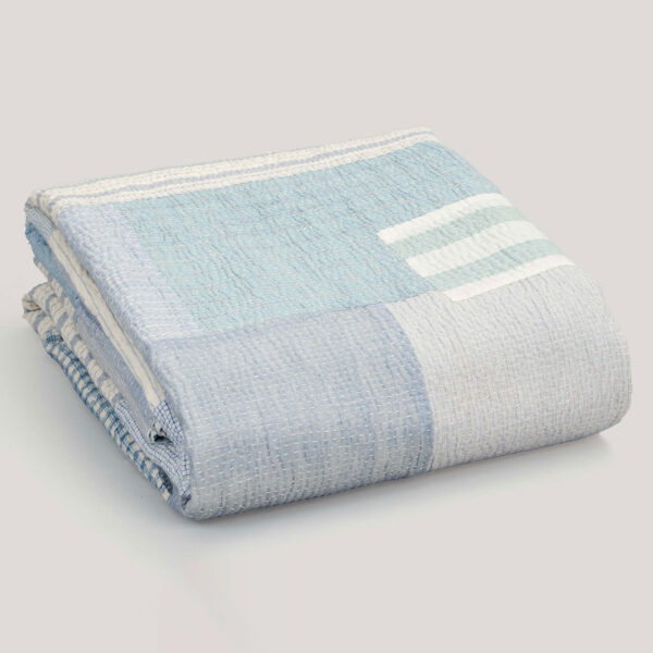 Subh Ivory / Blue Patchwork / Kantha Cotton Quilt