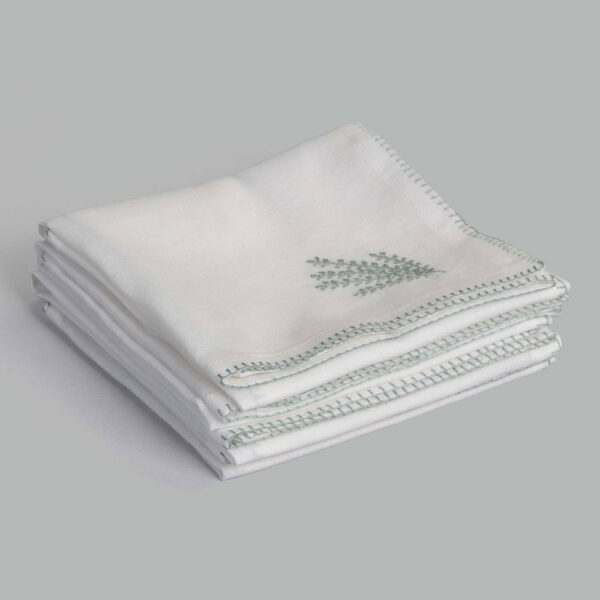 Cleo Ecru / Grey Hand Embroidered Cotton Linen Napkin (Set of 4)