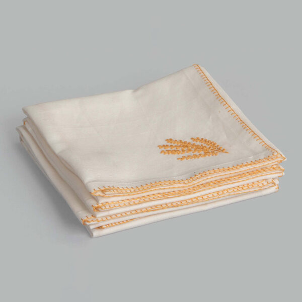 Cleo Ecru / Yellow Hand Embroidered Cotton Linen Napkin (Set of 4)