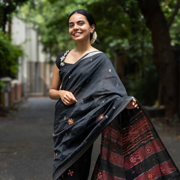 Chandrika Black Banjara Hand Embroidered Silk Cotton Saree
