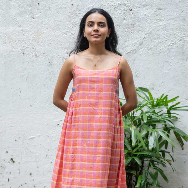 Ela Rust Jamdani Handwoven Handspun Cotton Dress